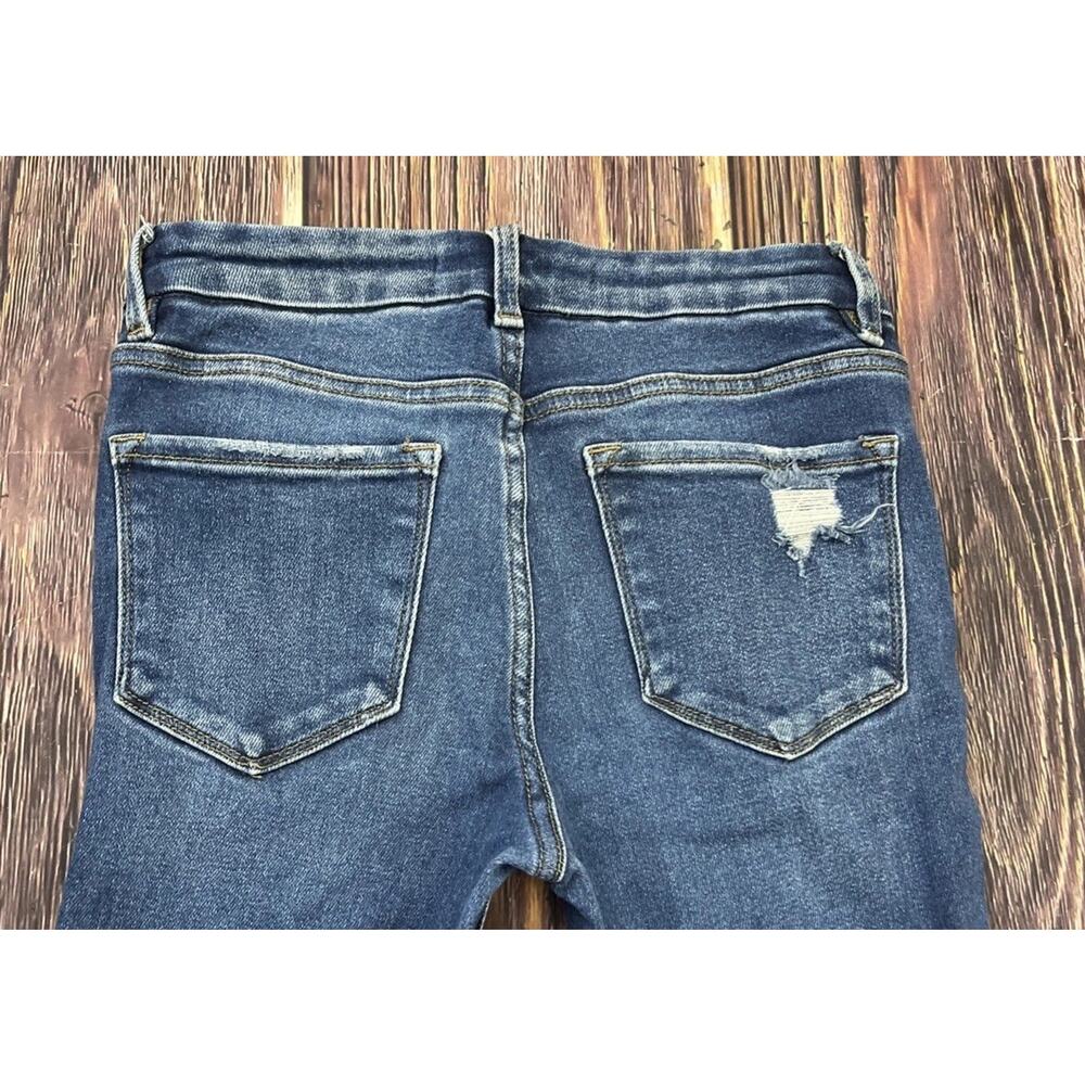 💋 Bridge by GLY High Rise Flare Jeans Womens 25 Blue Distressed Fringe Hem